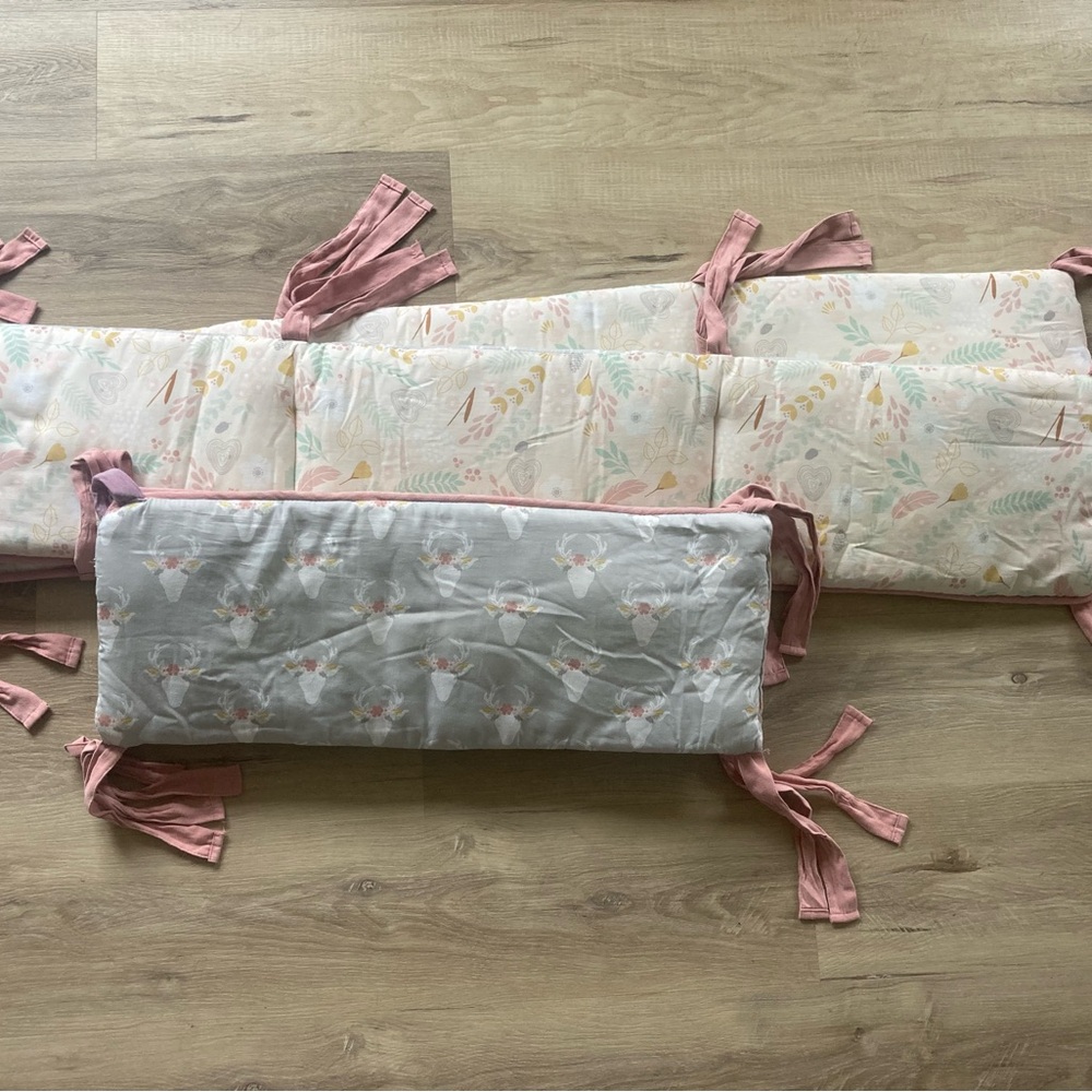 Peanutshell floral/deer reversible Crib Bumper set